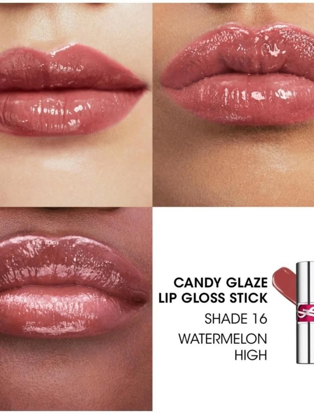 YSL Candy Glaze Lip Gloss Stick Double Care Balm 16 Watermelon High - NEW IN BOX